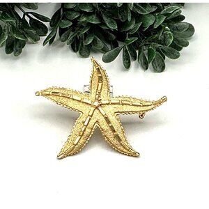 Gold-Tone Starfish Brooch Pin Jewelry Accessory